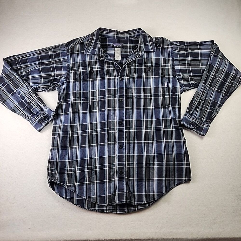 Patagonia Mens Organic Cotton Long Sleeve Button Down Shirt Medium Blue Plaid